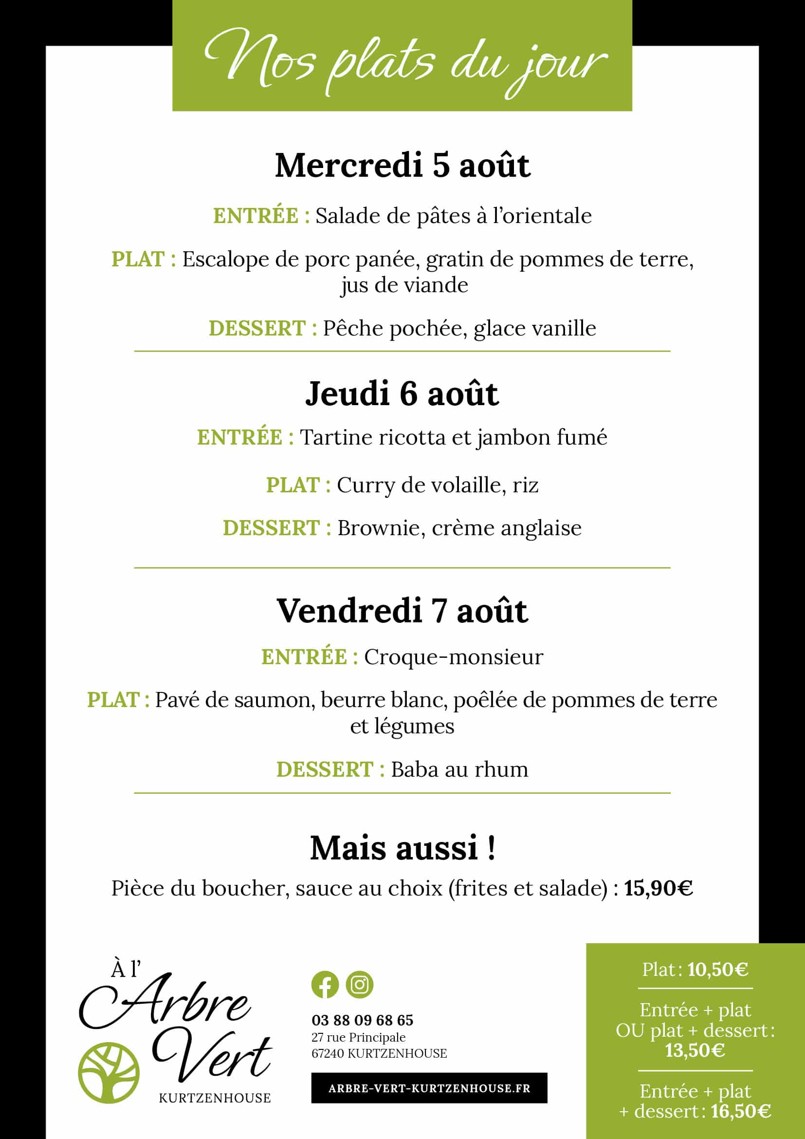 Plats du jour - Semaine 32