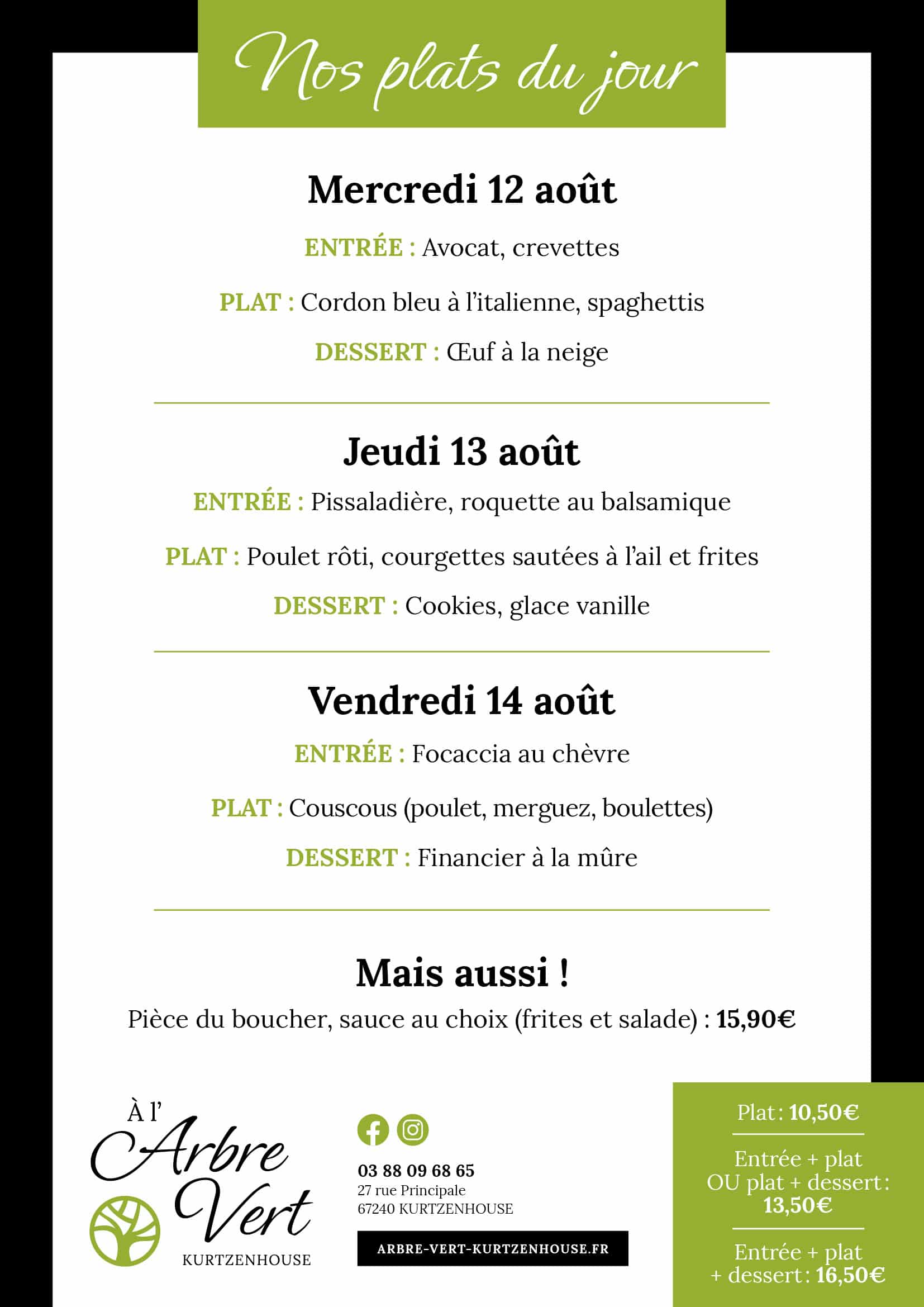 Plats du jour - Semaine 33