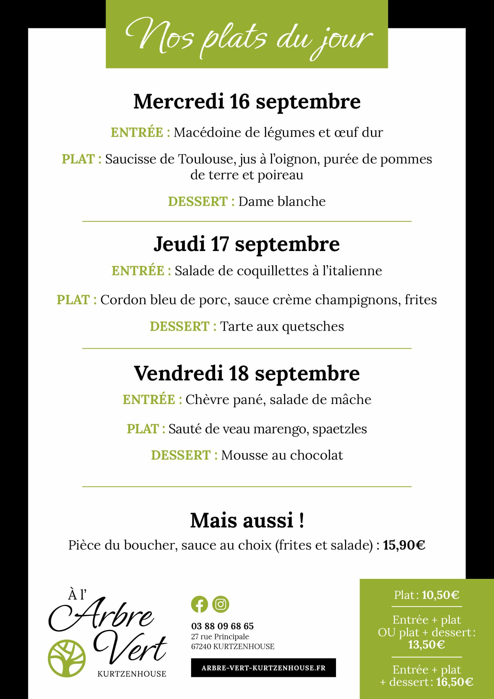 Plats du jour - Semaine 38